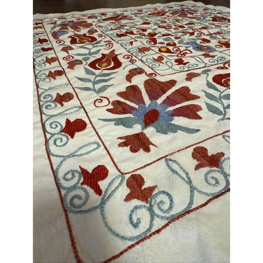 Suzani Turkish Linen And Silk Embroidered‎ Wall Hanging 2.10x3.3